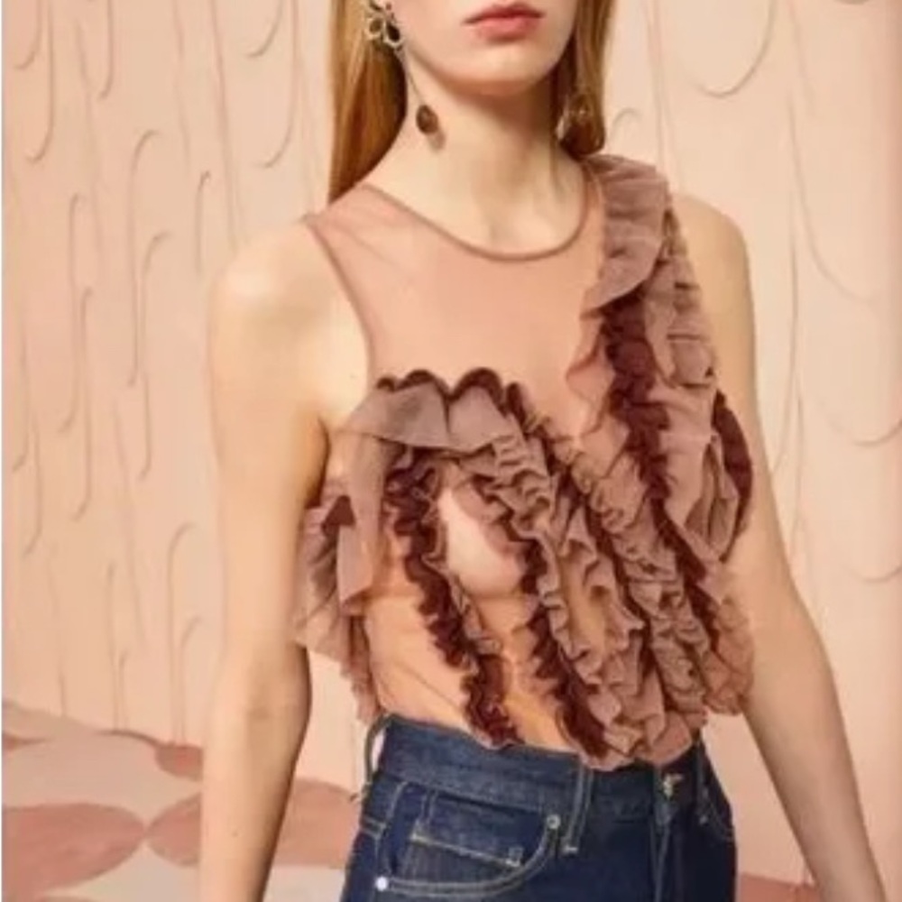 Ulla Johnson Winnifred Ruffled Brown Sleeveless Top